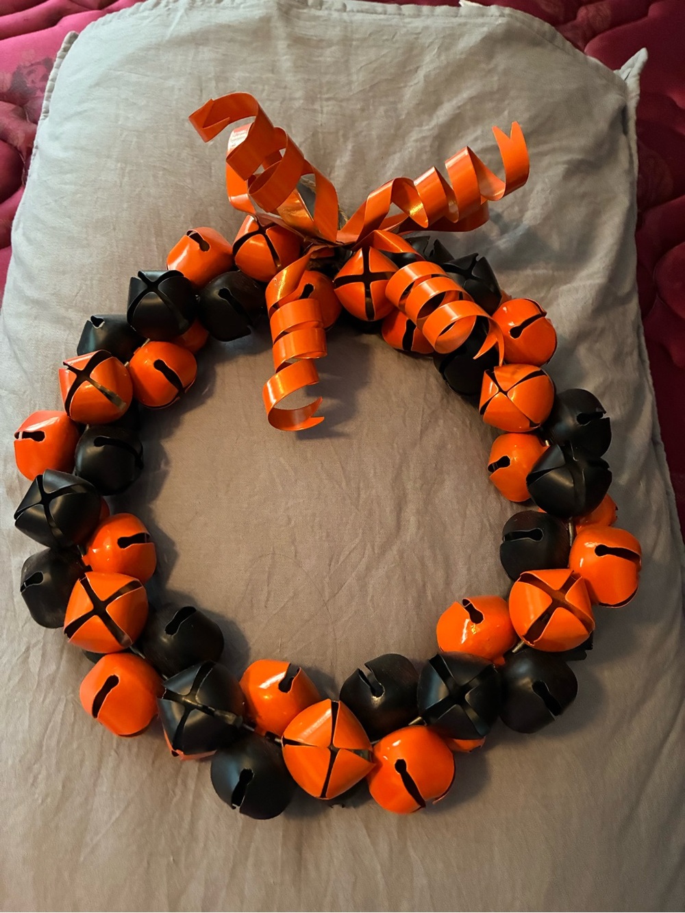 Festive Orange & Black Jingle Bell Wreath - Decorative Halloween Accent